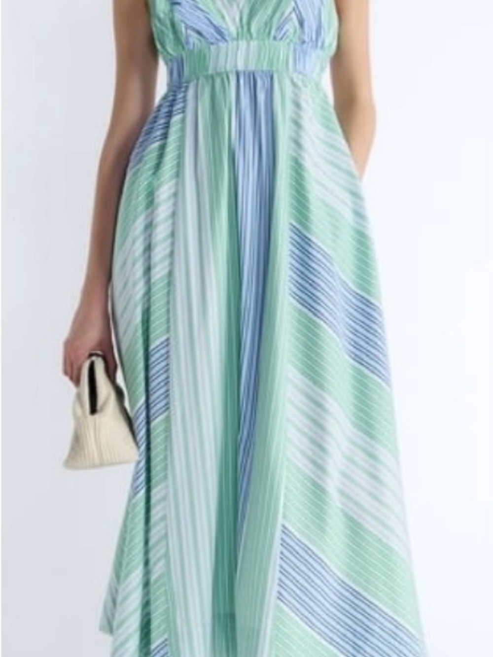 Striped Sleeveless Maxi Dress in Mint Green & Light Blue